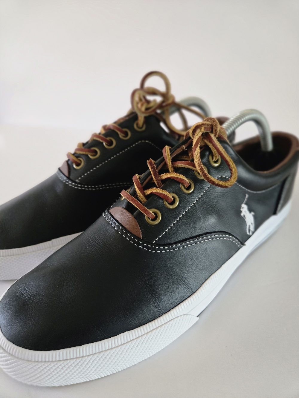 Polo by Ralph Lauren Black Leather Low-Top Sneakers with Brown Accents